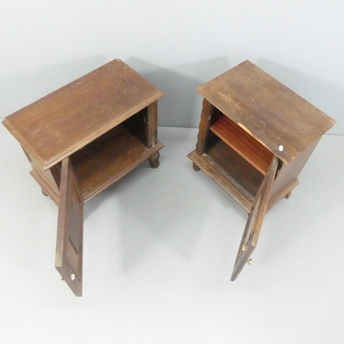 2255 - Two similar Breton French oak pot cupboards, with carved decoration. Largest 61x57x32cm.