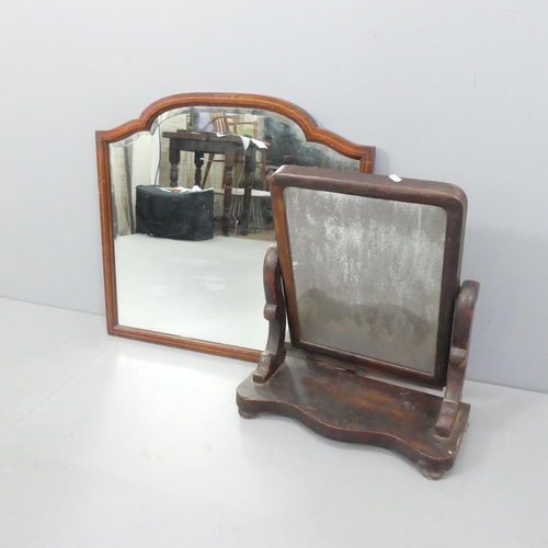 2262 - An Edwardian mahogany and satinwood strung wall mirror, 71x67cm, and a Victorian box swing toilet mi... 