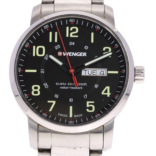 1067 - WENGER - a stainless steel Attitude quartz day/date bracelet watch, ref. 01.1541.108, black dial wit... 