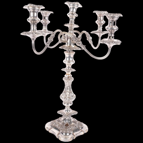 1006 - An early 20th century silver plated 5-light table candelabrum, with foliate acanthus baluster stem, ... 