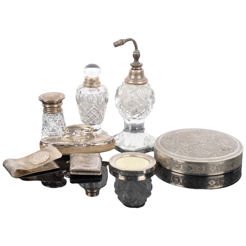 1017 - Various silver, including Iranian white metal circular box and cover, English silver Vesta case, Mex... 