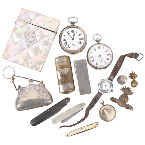 1045 - Various collectables, including mother-of-pearl visiting card case, silver fruit knife, silver pocke... 