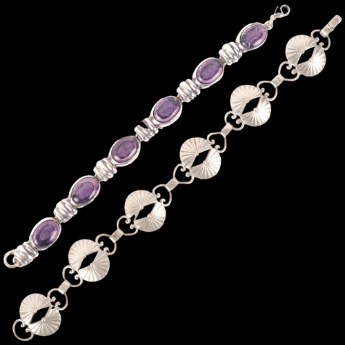 1049 - 2 silver bracelets, including Greek amethyst example, lengths 18cm and 20cm (2)