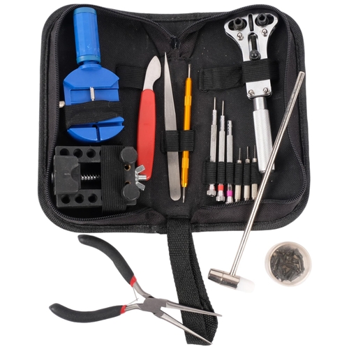 1061 - A watchmaker's starter repair kit, including jaxa style caseback opening tool, pliers, screwdrivers,... 