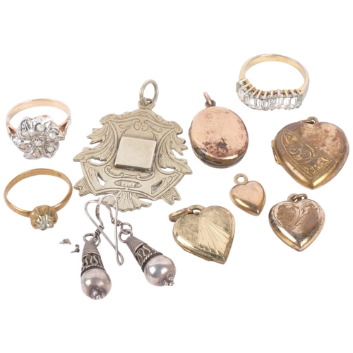 1086 - Various jewellery, including Indian silver medal, sterling silver drop earrings, heart locket pendan... 