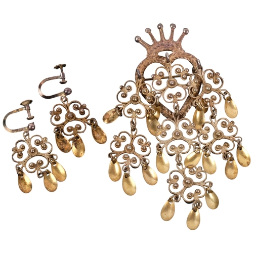 1097 - Various Scandinavian silver Folk Art jewellery, including pair of earrings and brooch