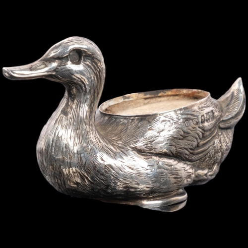 1115 - An Edwardian novelty silver figural duck pin cushion, Sydney & Co, Birmingham 1906, reg. no. 473818,... 