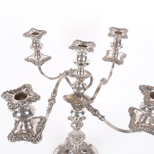 1006 - An early 20th century silver plated 5-light table candelabrum, with foliate acanthus baluster stem, ... 