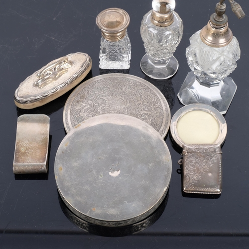 1017 - Various silver, including Iranian white metal circular box and cover, English silver Vesta case, Mex... 