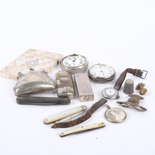 1045 - Various collectables, including mother-of-pearl visiting card case, silver fruit knife, silver pocke... 