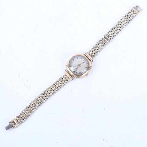 1074 - LONGINES - an early 20th century lady's 9ct gold mechanical wristwatch, silvered engine turned dial ... 