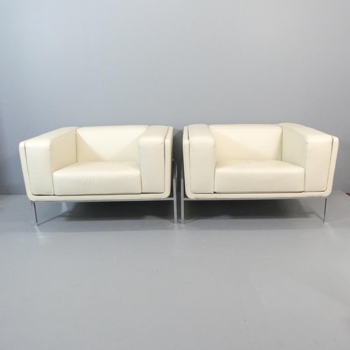 2097 - EERO SAARINEN, a pair of mid-century design leather lounge chairs on chrome steel base, made in Ital... 