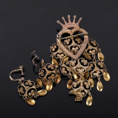 1097 - Various Scandinavian silver Folk Art jewellery, including pair of earrings and brooch