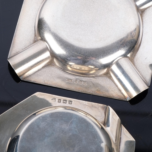 1098 - 2 Art Deco silver ashtrays, largest 10.5cm, 5.1oz total (2)