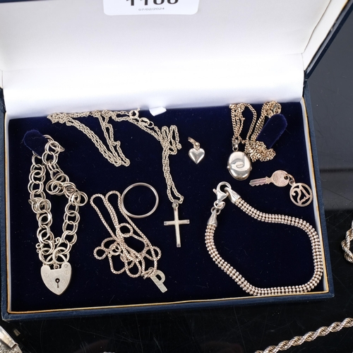 1100 - Various silver jewellery, including Italian gilded flat curb link chain necklace, heart lock bracele... 