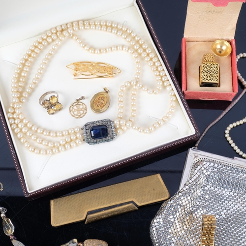 1103 - Various jewellery, including single-strand pearl necklace with 9ct rose gold clasp, citrine ring, et... 