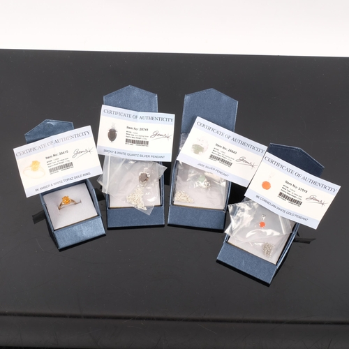 1104 - 4 pieces of Gems TV silver jewellery, including 9ct gold amber and white topaz ring, 9ct white gold ... 