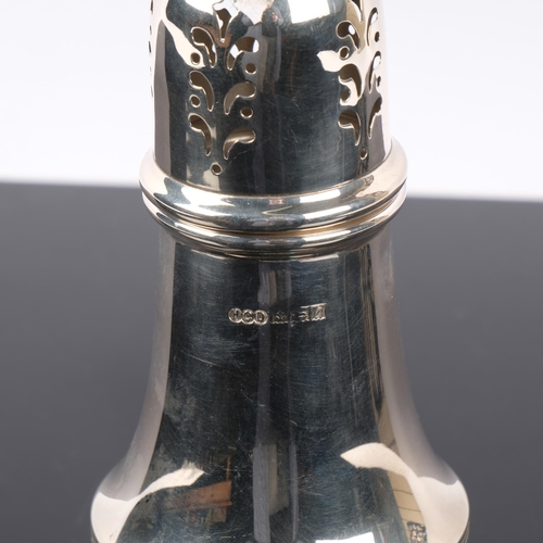 1110 - An Elizabeth II silver baluster sugar caster, Henry Clifford Davis, Birmingham 1963, 18cm, 4.2oz