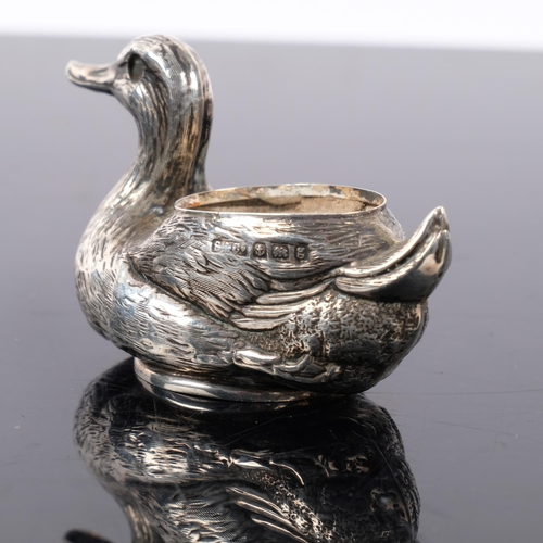 1115 - An Edwardian novelty silver figural duck pin cushion, Sydney & Co, Birmingham 1906, reg. no. 473818,... 