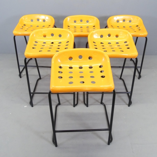 2559 - A set of six mid-century design pepperpot stacking stools, with moulded plastic seats on painted tub... 