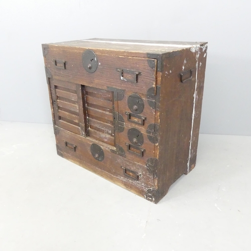 2566 - A small Japanese kiriwood Tansu chest. 64x58x34cm. A/F.