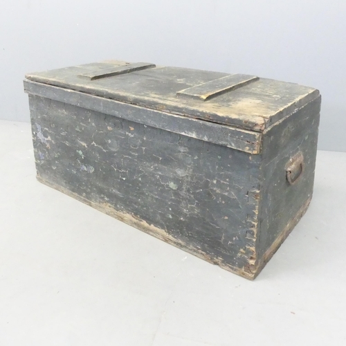 2571 - A Vintage painted pine sailors trunk, the interior decorated with Swedish flags. 89x39x42cm.