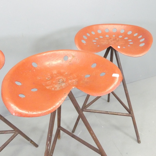 2584 - Three painted metal tractor seat stools. Height