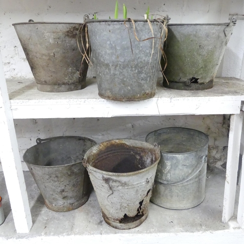 2591 - Six galvanised buckets. Approximately 30x30x30cm.