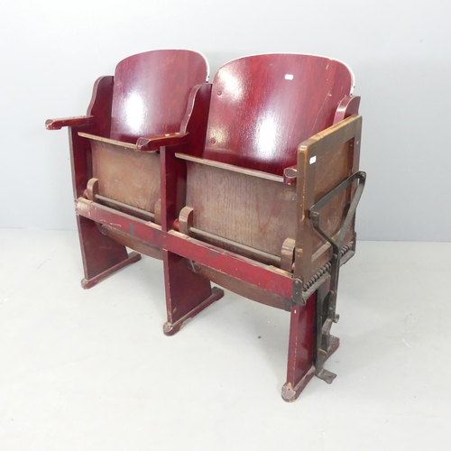 2603 - Two vintage folding cinema seats, with bent ply seats and backs. Overall (tray folded) 108x86x44cm. ... 