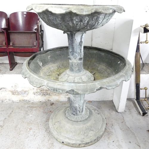 2608 - A large and impressive two-tier patinated bronze water fountain, with ornate floral and foliate deco... 