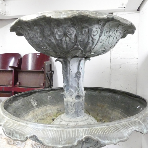 2608 - A large and impressive two-tier patinated bronze water fountain, with ornate floral and foliate deco... 