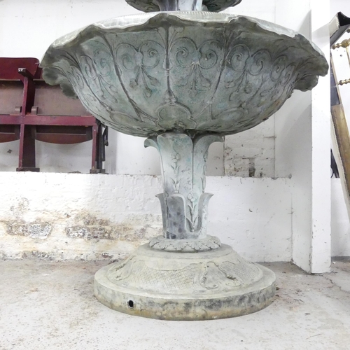 2608 - A large and impressive two-tier patinated bronze water fountain, with ornate floral and foliate deco... 