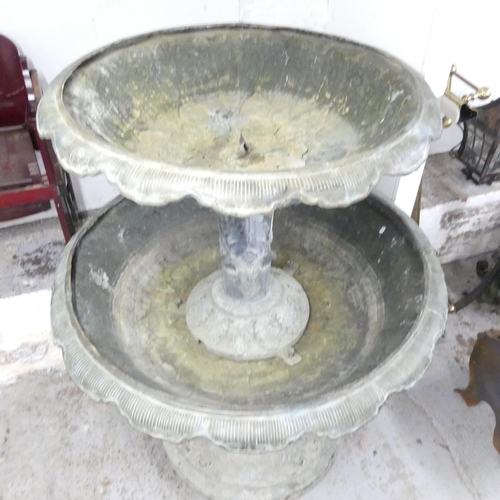 2608 - A large and impressive two-tier patinated bronze water fountain, with ornate floral and foliate deco... 