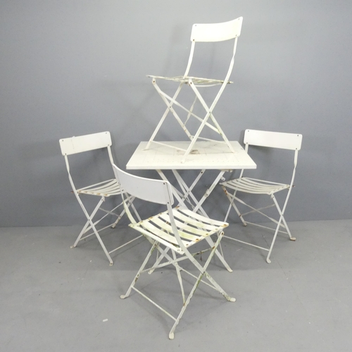 2621 - A painted metal folding garden table, 70x72cm, and four matching folding chairs.