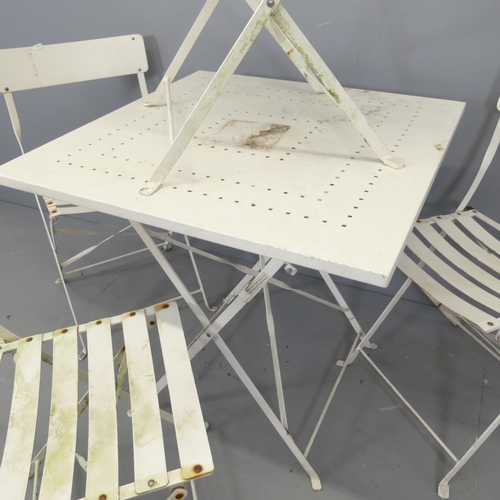 2621 - A painted metal folding garden table, 70x72cm, and four matching folding chairs.