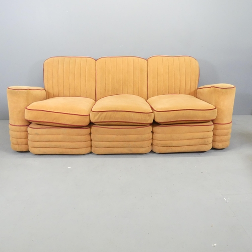 2637 - A 1930s Art Deco Airborne Upholstery three seater sofa by Lea Bridge Industries Ltd. Overall 183x75x... 