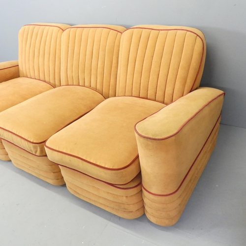 2637 - A 1930s Art Deco Airborne Upholstery three seater sofa by Lea Bridge Industries Ltd. Overall 183x75x... 