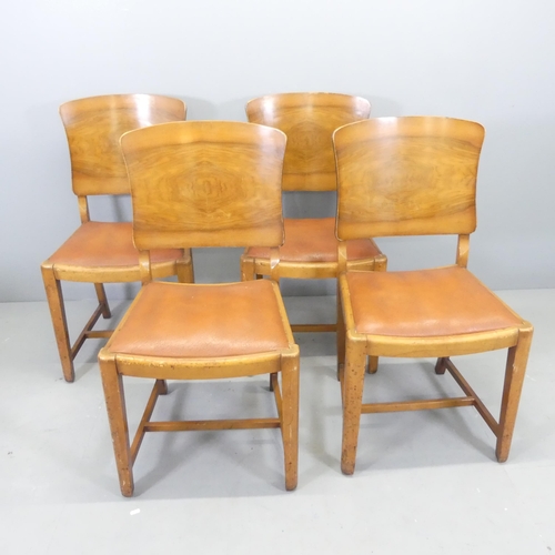 2643 - A set of four Art Deco style bent ply and walnut veneered dining chairs, with faux leather upholster... 