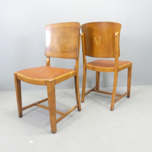 2643 - A set of four Art Deco style bent ply and walnut veneered dining chairs, with faux leather upholster... 