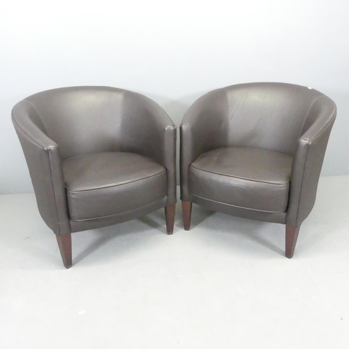 2644 - A pair of modern faux leather upholstered tub chairs, with label for Morgan Contract Furniture limit... 