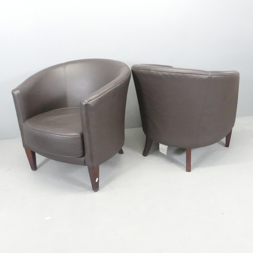 2644 - A pair of modern faux leather upholstered tub chairs, with label for Morgan Contract Furniture limit... 