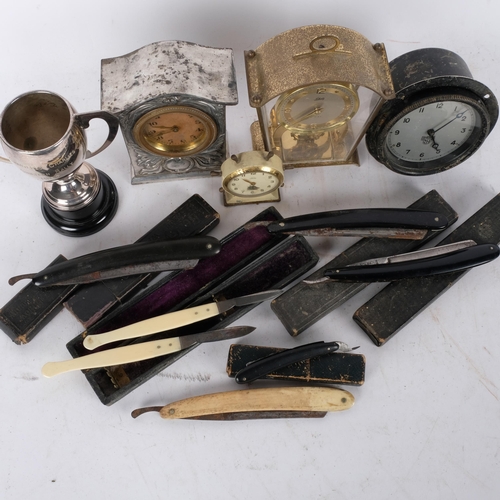 768 - A group of interesting items, including various Vintage razors, in associated cases, including 