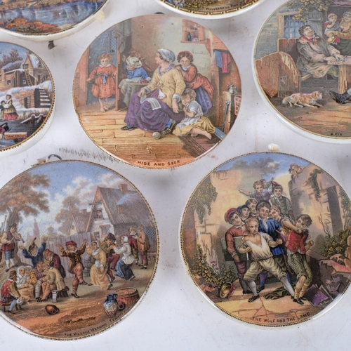 771 - A quantity of Antique Pratt Ware pot lids, various sizes and scenes, including 