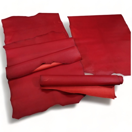 812 - 3 rolls of red bag hide leather, from J & E Sedgewick & Co, Walsall, width 132cm