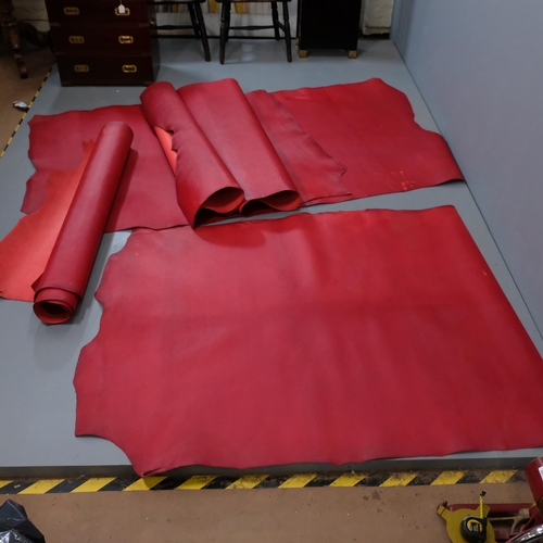 812 - 3 rolls of red bag hide leather, from J & E Sedgewick & Co, Walsall, width 132cm