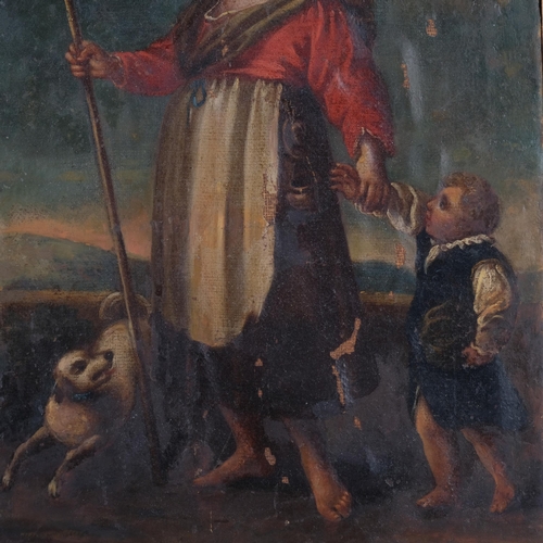 822 - 19th century oil on canvas laid on board, family group, 35cm x 27cm