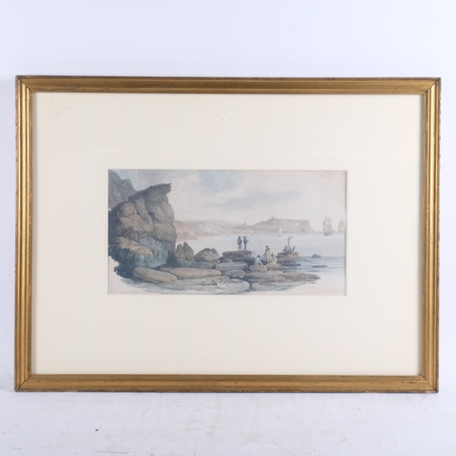 835 - View of Scarborough, coloured engraving, printed 1821, 17cm x 34cm, framed, and Donald Barron, mount... 