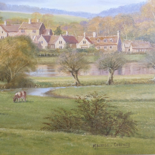 837 - Morris Coveney, oil on canvas, view of a hamlet with cattle, in ornate gilt frame, 70cm x 95cm