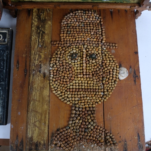 860 - A Folk Art handmade picture sculpture on board of a gentleman in a top hat, sculpture is made from s... 