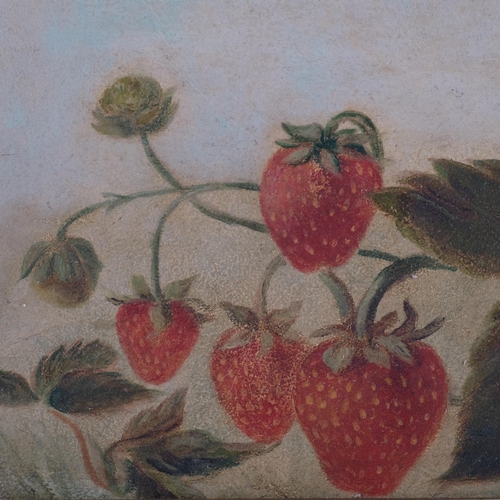 862 - An oil on board, strawberry plant, in a lovely ornate giltwood frame, unsigned, 44cm x 32cm